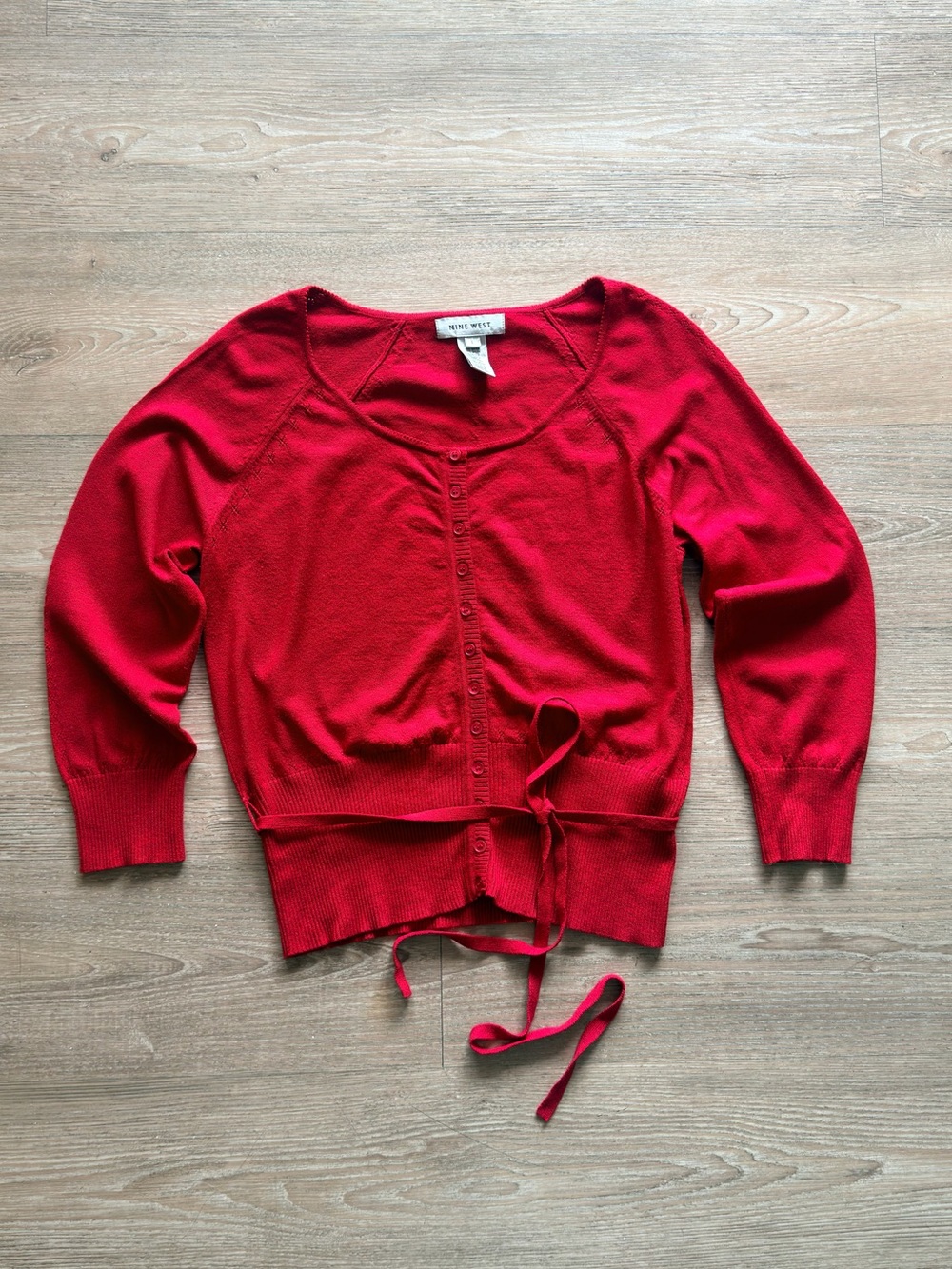 Nine West Bright Red Tie-Waist Cardigan